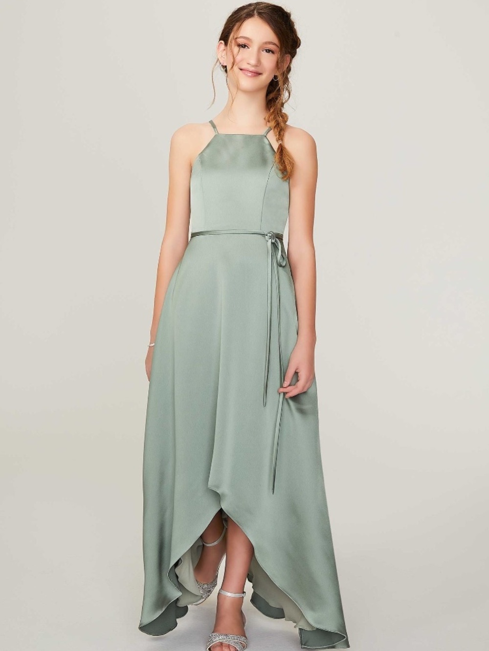 NWT MORI LEE SATIN GIRLS MOSS GREEN SIZE 8